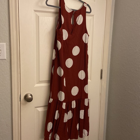 ANTHROPOLOGIE Michaela Flounced Polka Dot Terra Cotta Midi Dress Summer M - Picture 5 of 9
